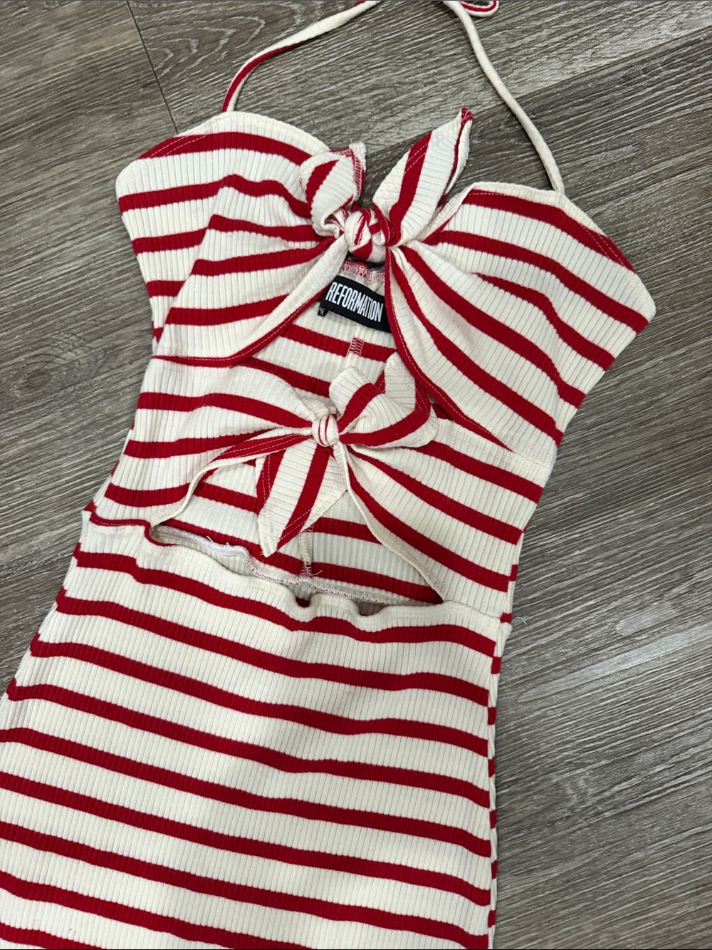 Reformation Ibiza striped tie up cutout midi dress red white stripes small - Picture 2 of 6
